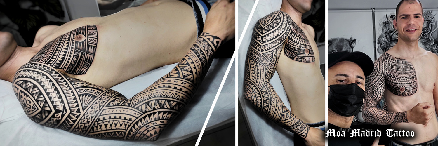 Novedades Moa Madrid Tattoo - Tatuaje samoano brazo entero y pectoral