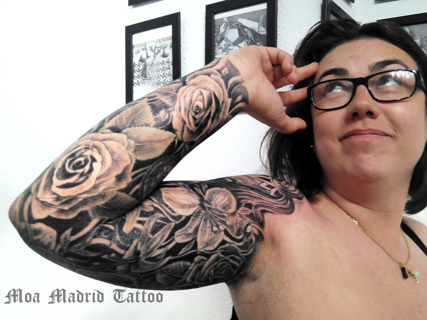 Brazo entero tatuado en Madrid