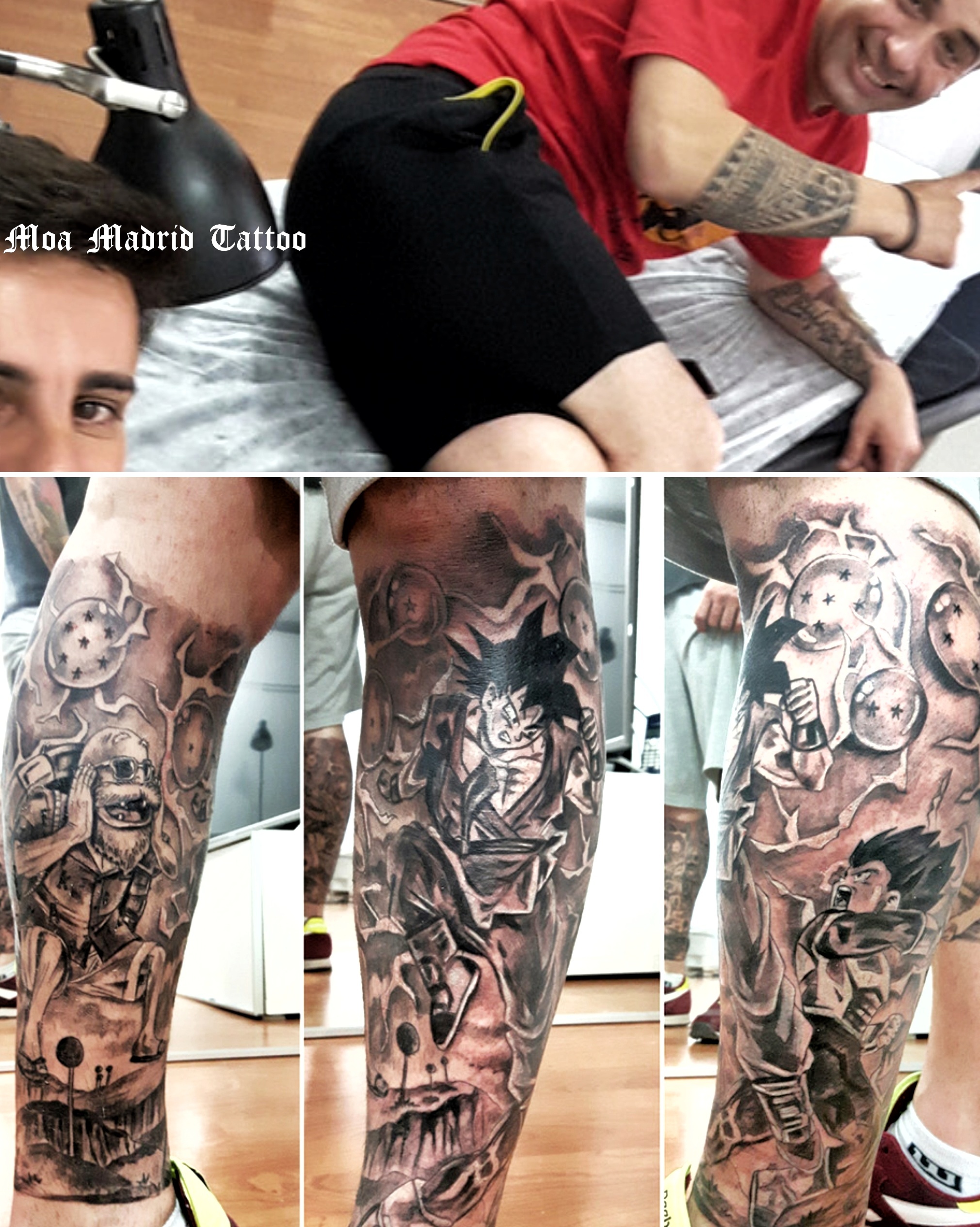 Tatuaje Bola de dragón rodeando la pierna | Moa Madrid Tattoo
