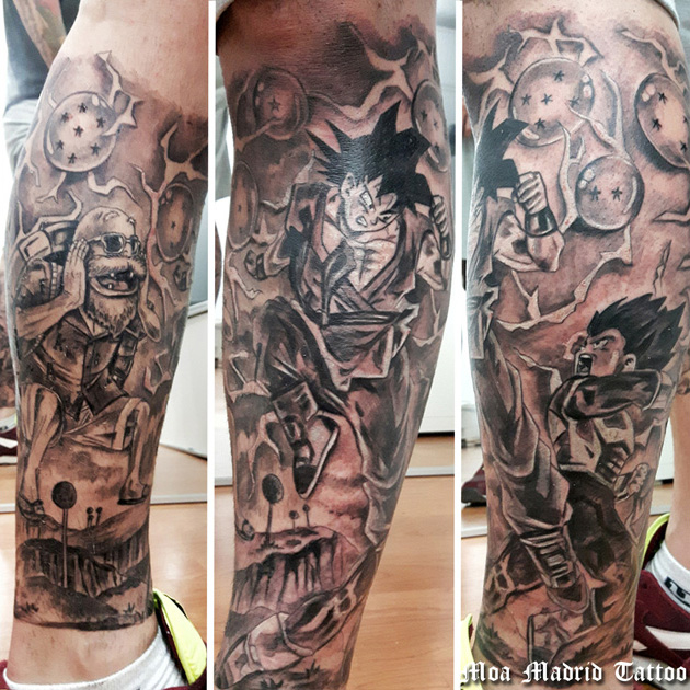 Tatuaje Bola de dragón rodeando la pierna | Moa Madrid Tattoo