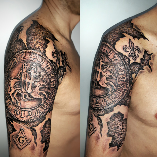 Tatuaje de los Caballeros Templarios diseño exclusivo en Madrid