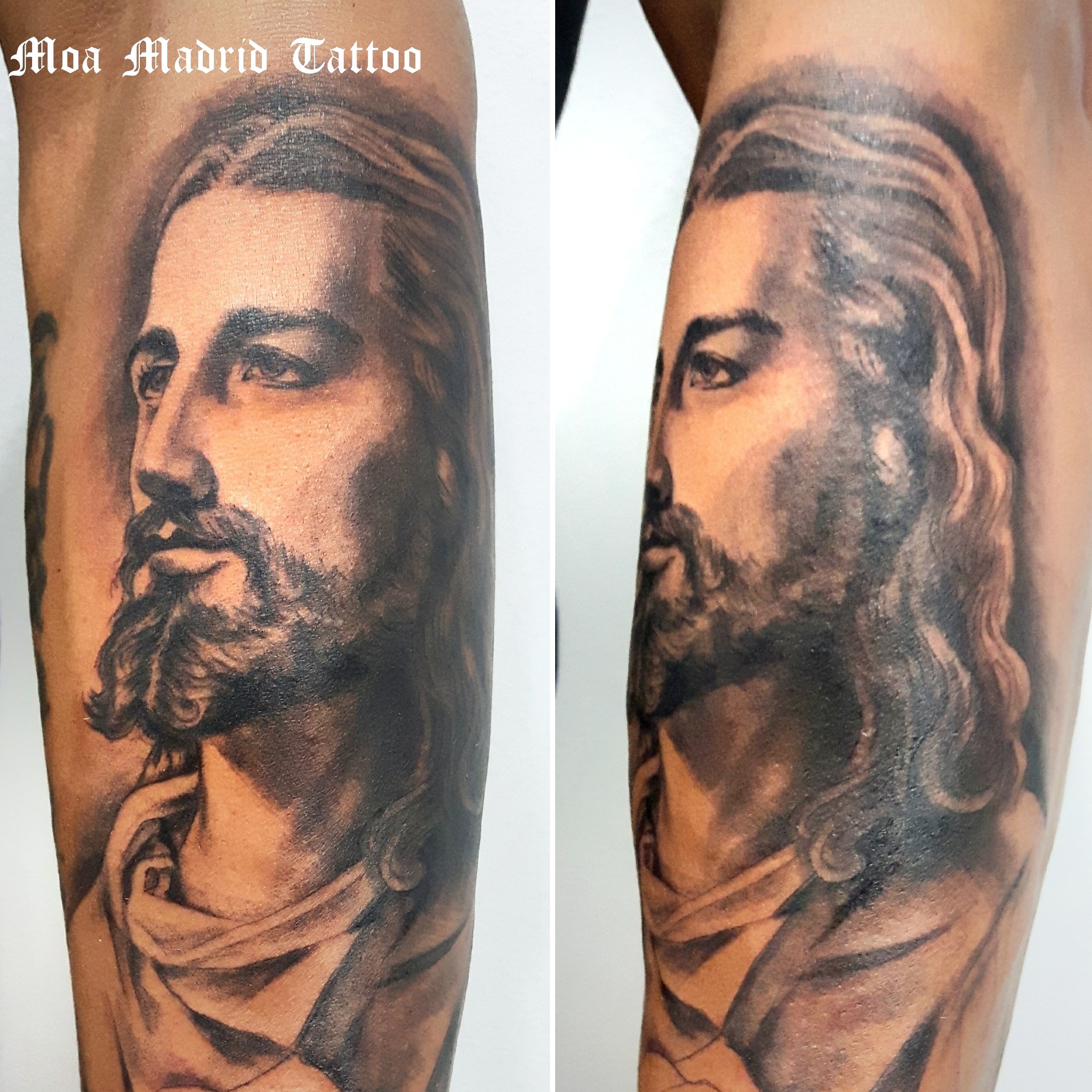 Tatuaje retrato de Cristo con rosa