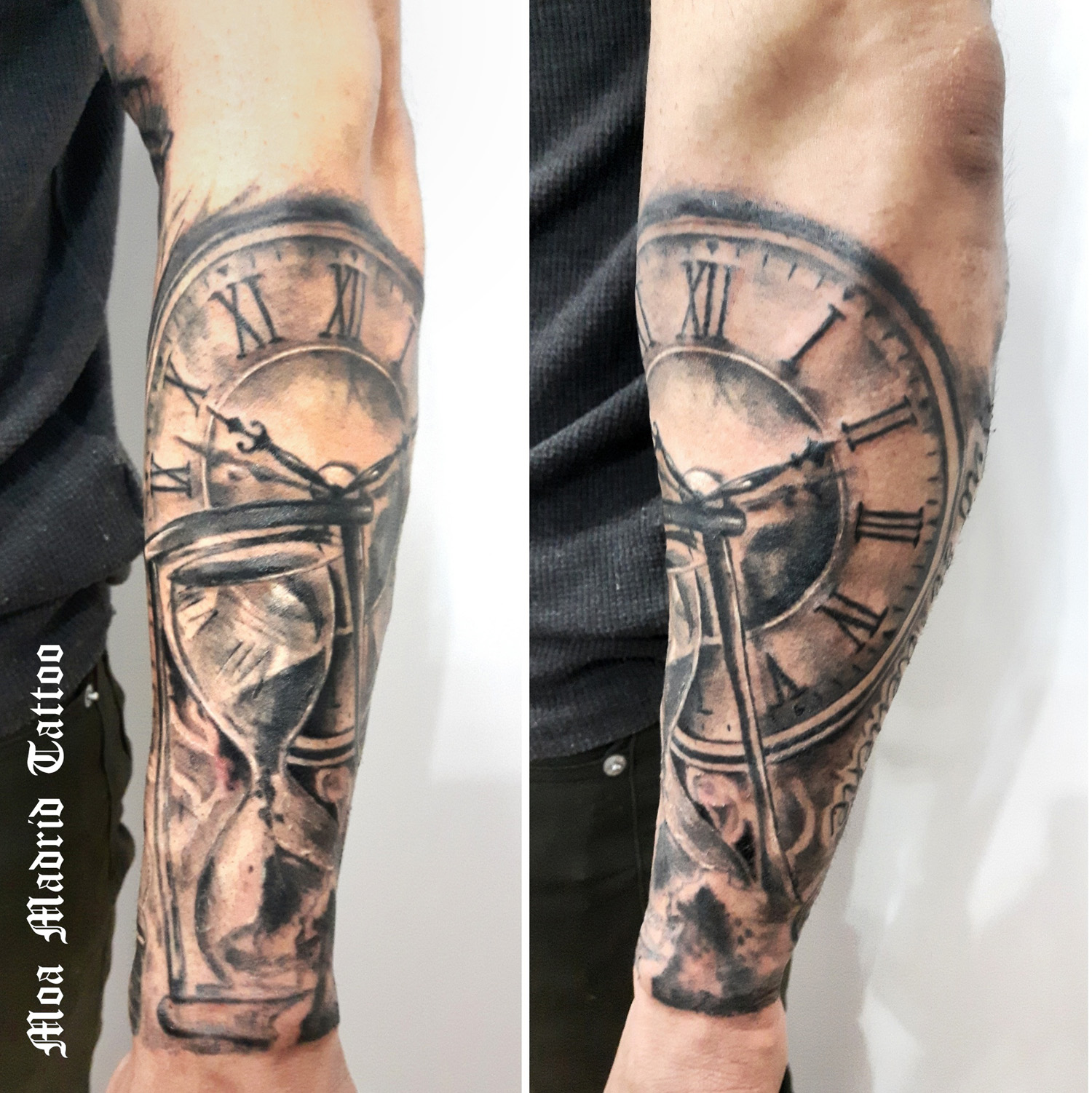 Tatuajes de relojes de codo a muñeca