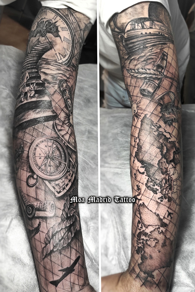 Brazo entero tatuado en realismo en Madrid