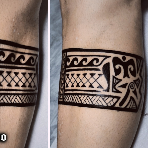 Tatuaje de brazalete estilo polinesio en la pierna