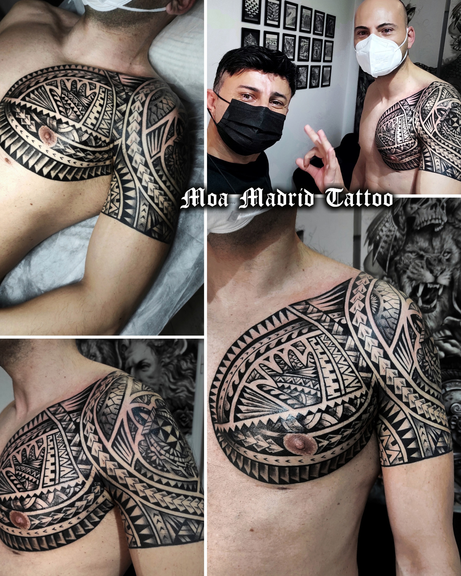 Tatuaje maorí adaptado a la forma del pectoral