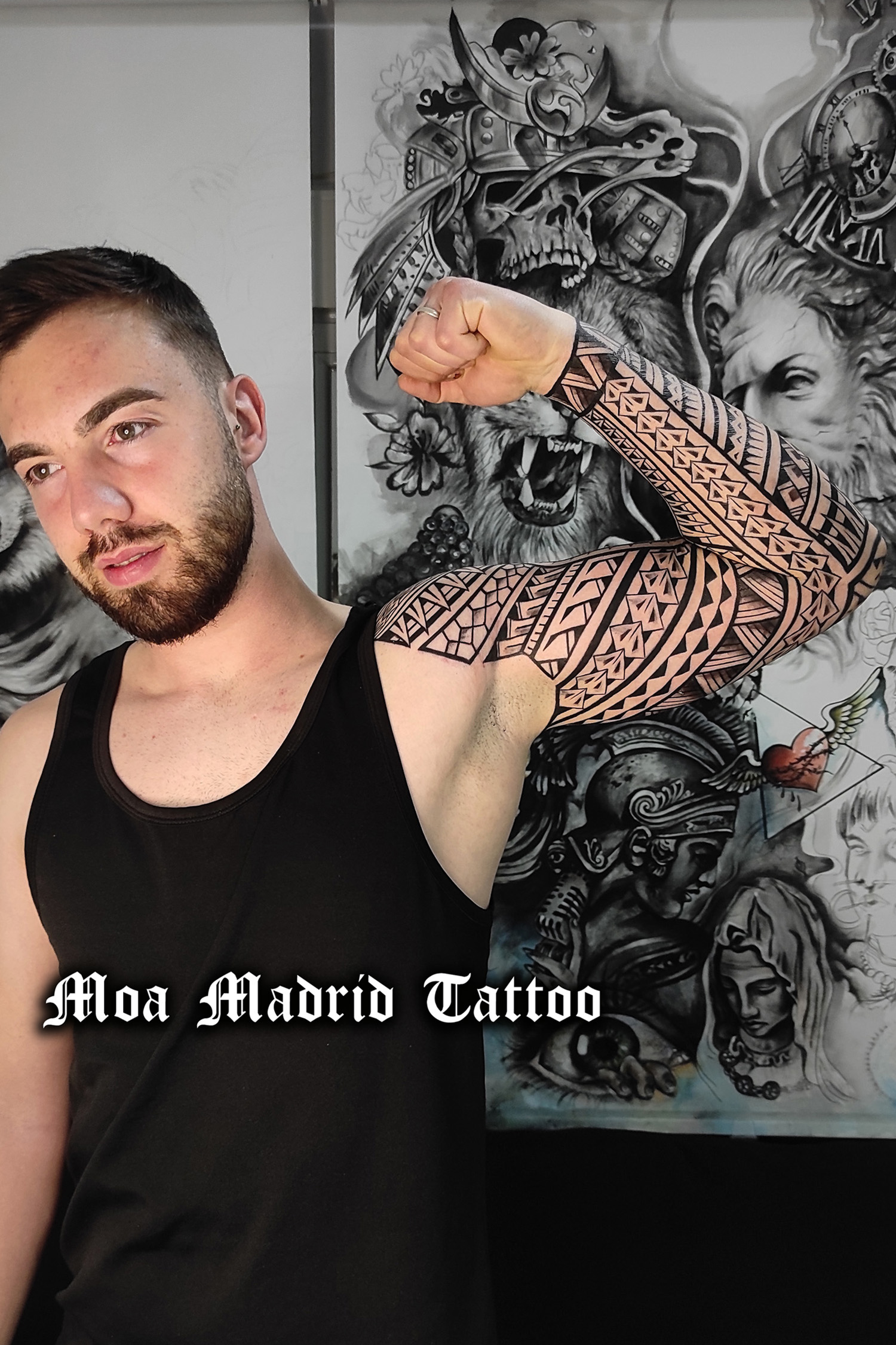 Tatuaje samoano brazo entero realizado en Madrid para cliente de Granada
