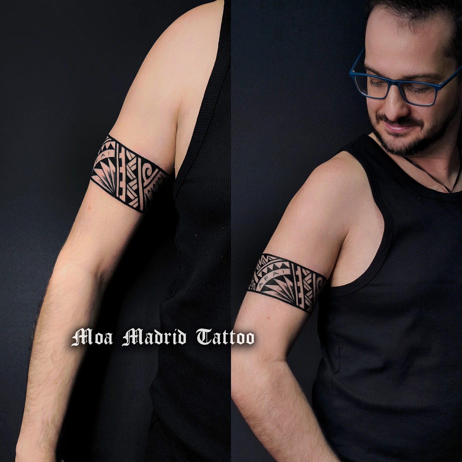 Tatuaje de brazalete samoano con iniciales