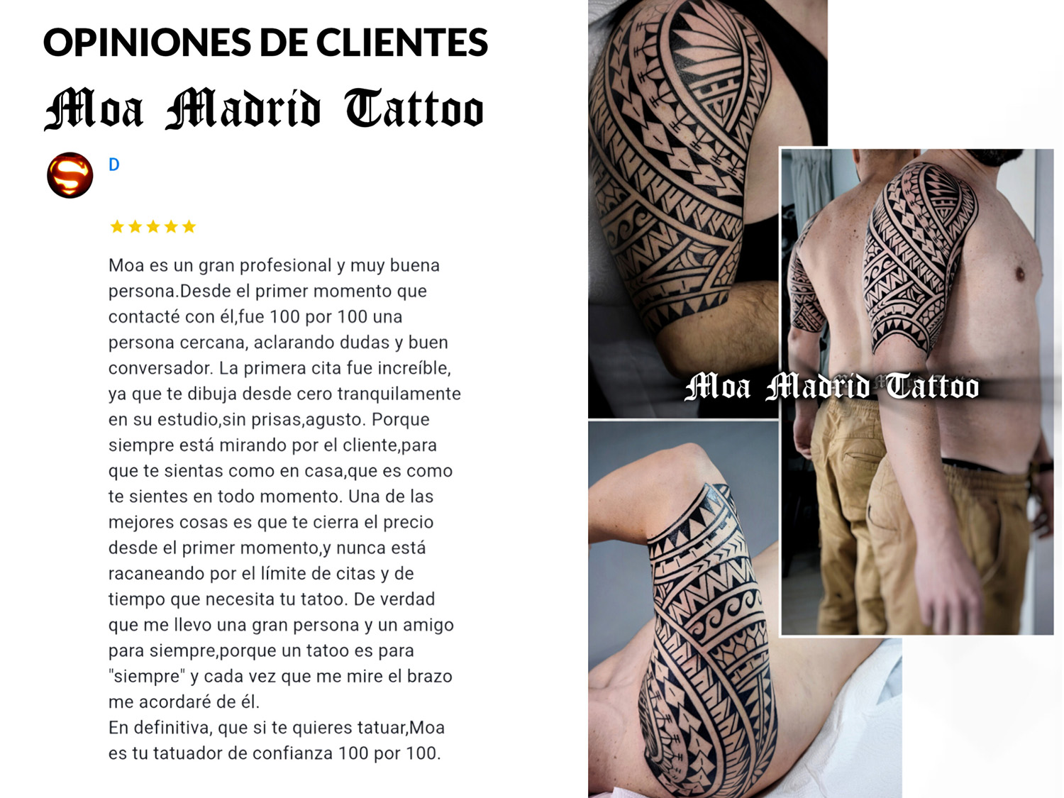 Reseña en Google del tatuauje samoano en brazo