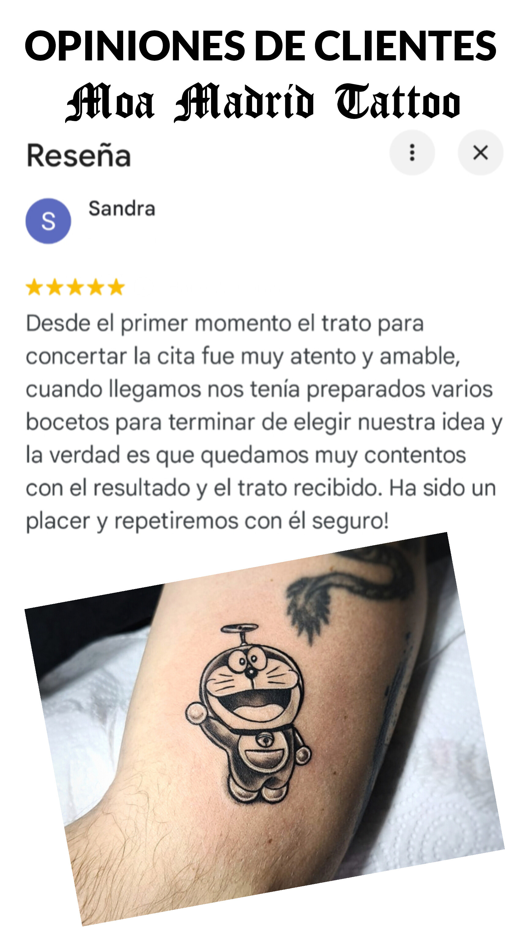 Valoración en Google del tatuaje de Doraemon.